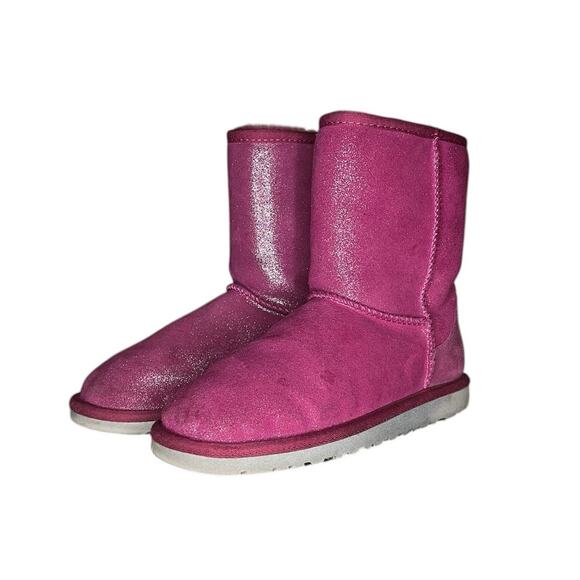 Girls UGG Classic Short Glitter Boots Size 4 Pink Winter Fall - Picture 2 of 6